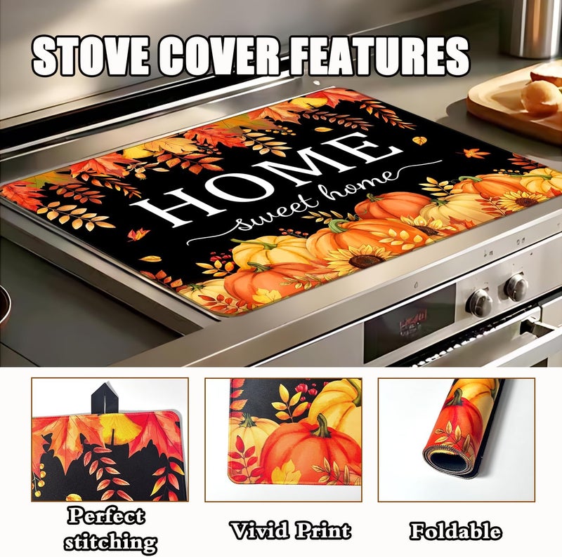 KAPLIPE Fall Pumpkin Stove Cover For Electric Stove, 20x28 Glass Stove Top Mat Thanksgiving Heat Resist Electric Gas Range Mat Sweet Home Decor Glass Top Protector Black Kitchen Cooktop Pad - Image 4